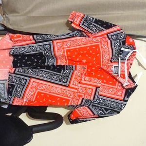 Red and black button up